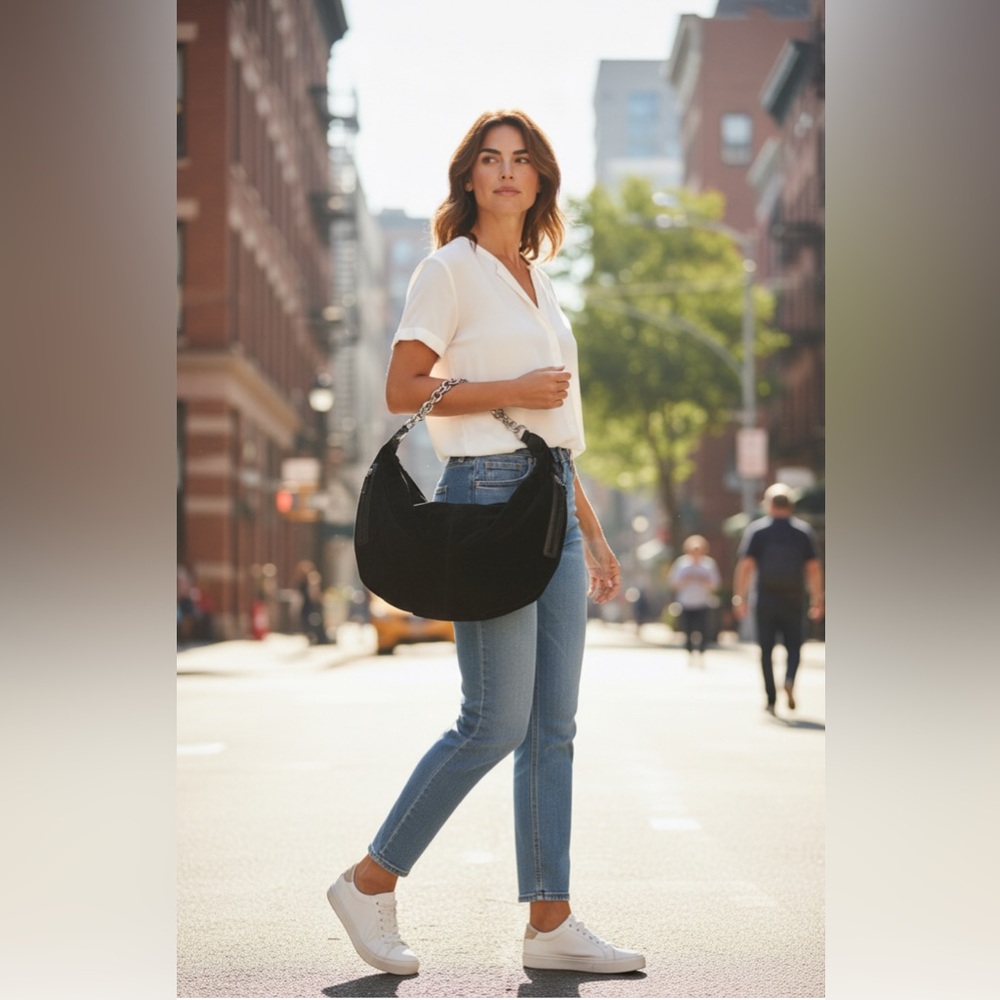 Le Solim Black Suede Hobo Bag